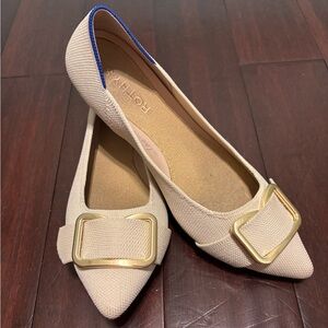 Rothy’s The Emblem Point II - Stylish Beige Flats with Gold Accent